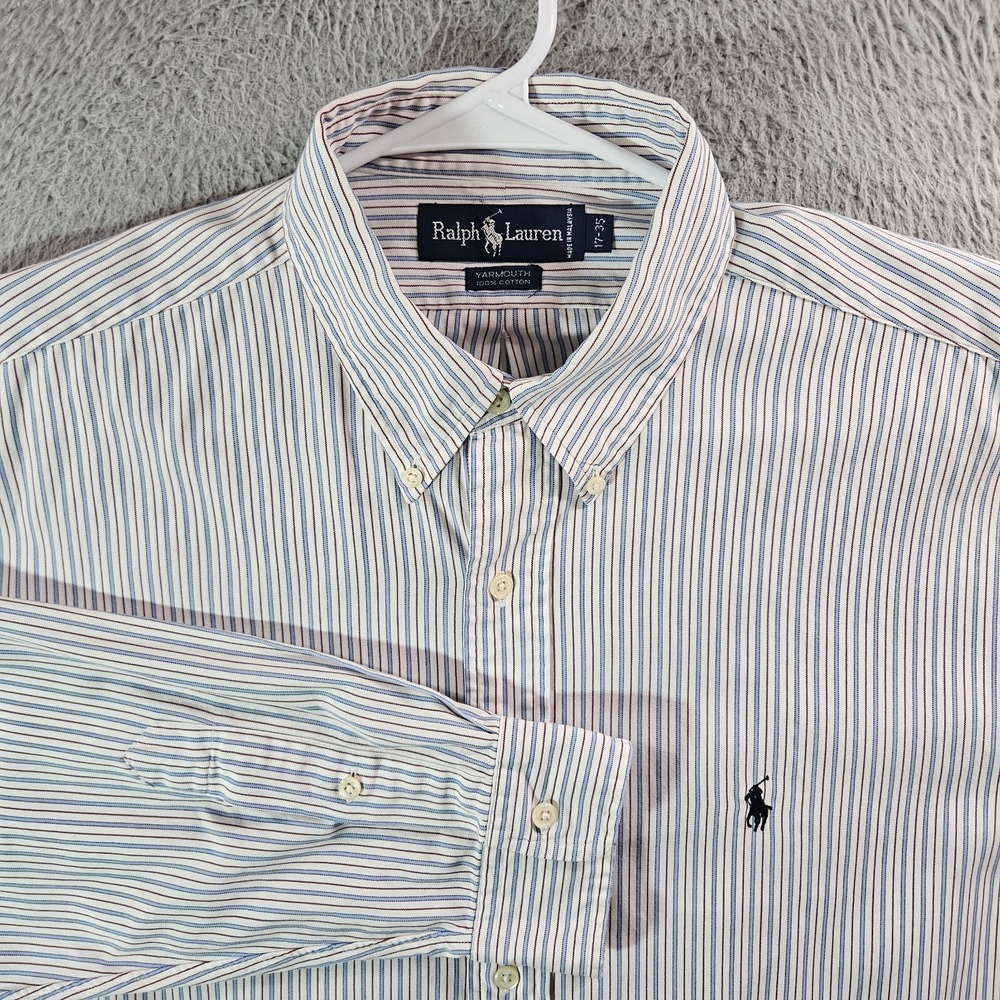Ralph Lauren‎ Yardmouth Shirt Men 17 35 Button Up Long Sleeve White Striped